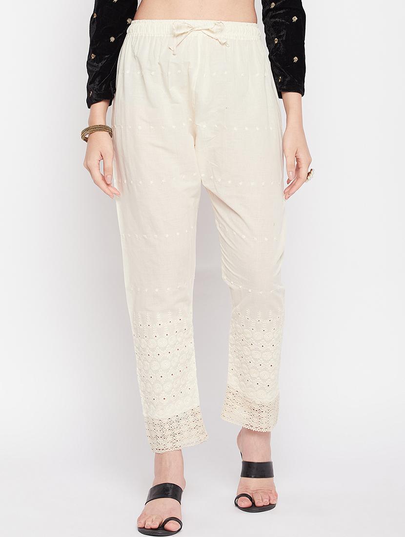 offwhite cotton straight palazzo - 19807787 -  Zoom Image - 0