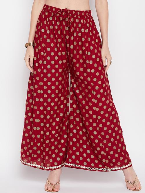 gold printed flared palazzo - 19807804 -  Standard Image - 0