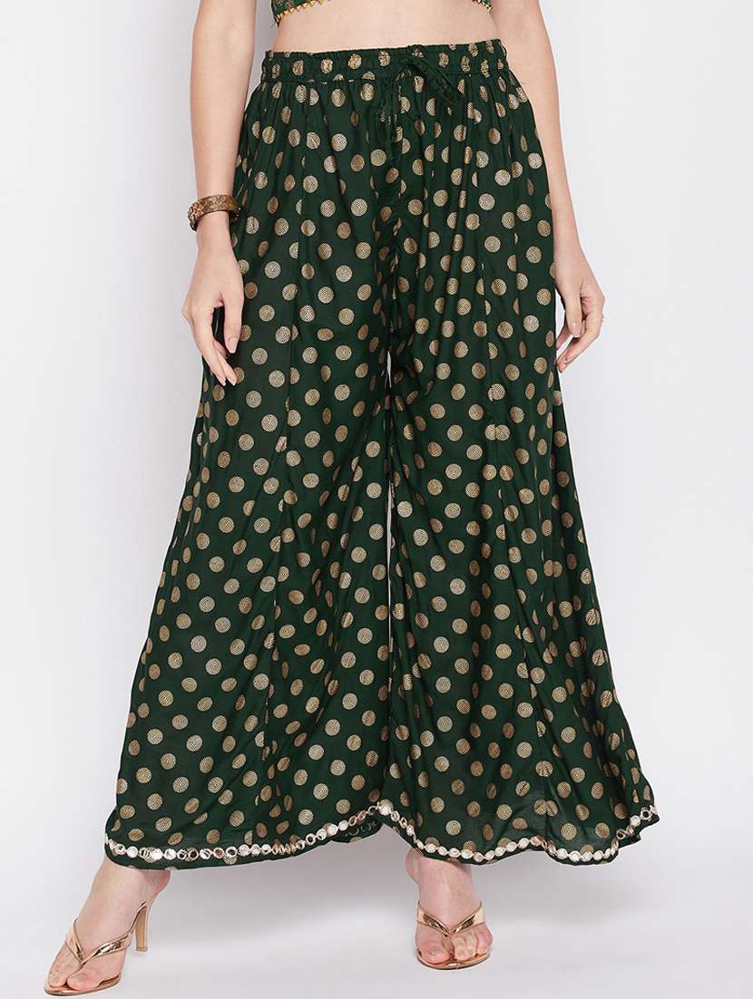 green foil print flared palazzo