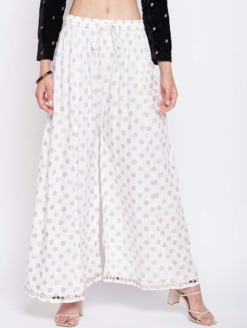 white foil print flared palazzo