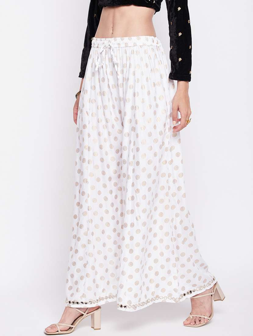 white foil print flared palazzo - 19807806 -  Standard Image - 2