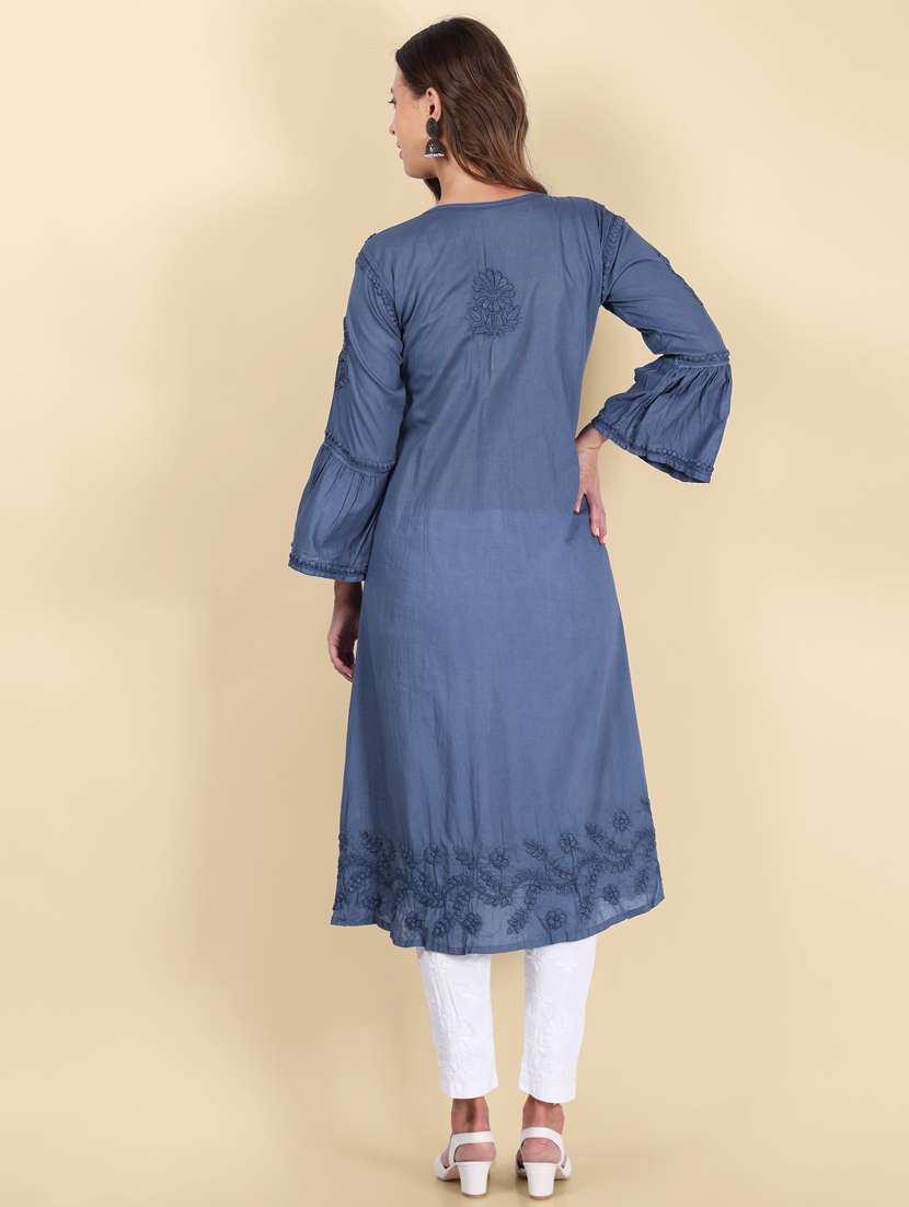 notch neck embroidered flared kurta - 19807818 -  Standard Image - 2