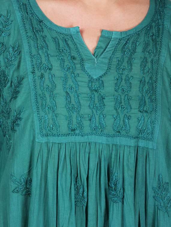 notch neck chikankari flared kurta - 19807819 - Standard Image - 2