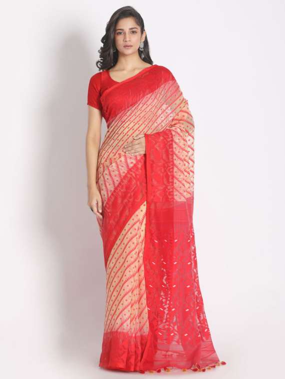 women's self design beige colored saree with blouse