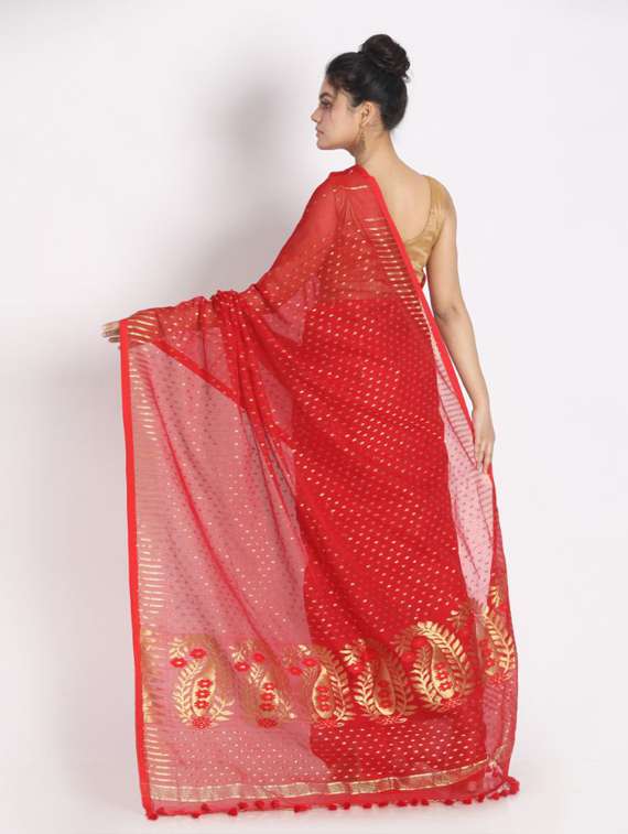 women's self design red colored saree with blouse - 19810654 -  Standard Image - 2