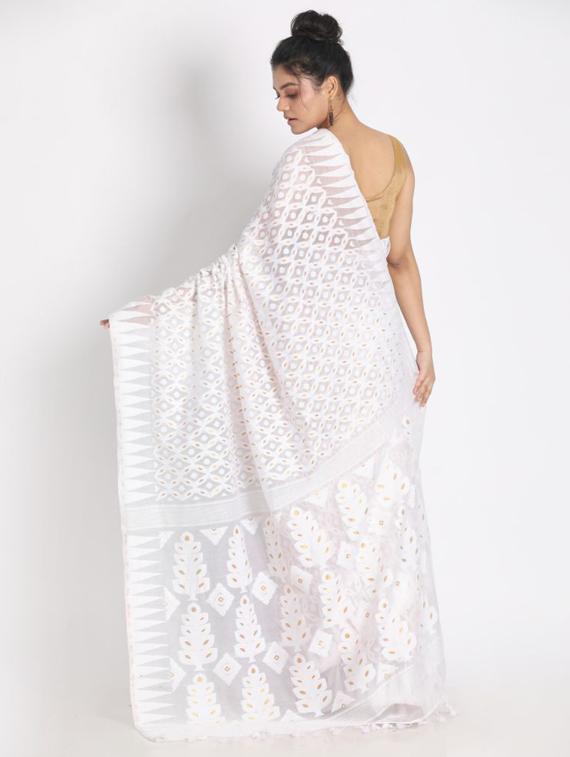 women's self design white colored saree with blouse - 19810655 - Standard Image - 2