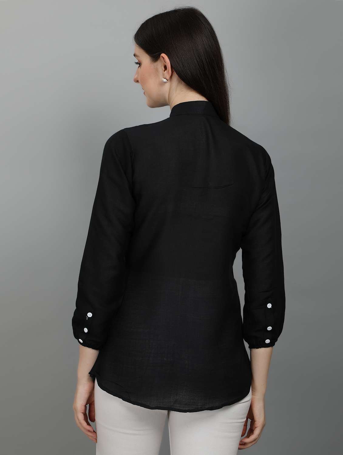 women's straight mandarin neck top - 19811038 -  Standard Image - 2