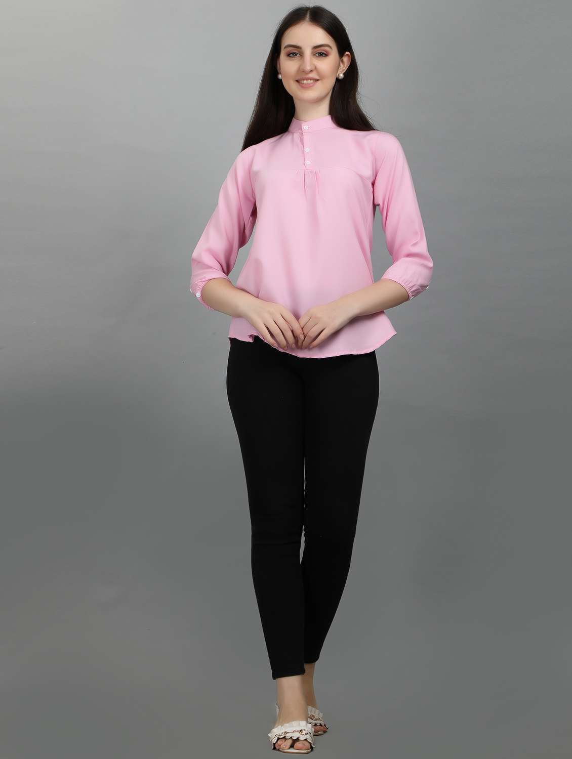 women's straight mandarin neck top - 19811044 -  Standard Image - 2