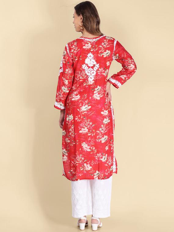 chikankari printed straight kurta - 19811075 - Standard Image - 2