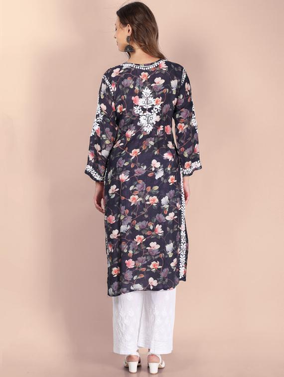 chikankari printed straight kurta - 19811078 - Standard Image - 2