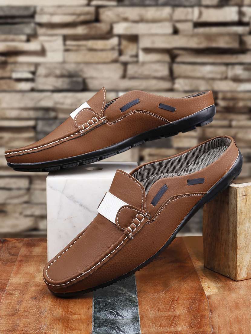 men tan color blocked slip on mules - 19811095 -  Zoom Image - 0