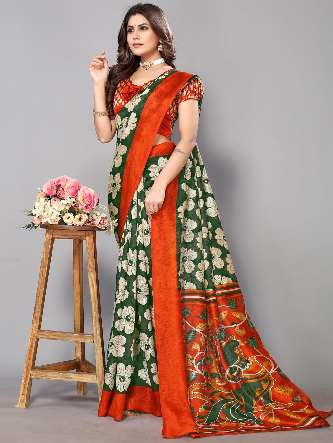 floral printed saree with blouse - 19812893 - Standard Image - 2