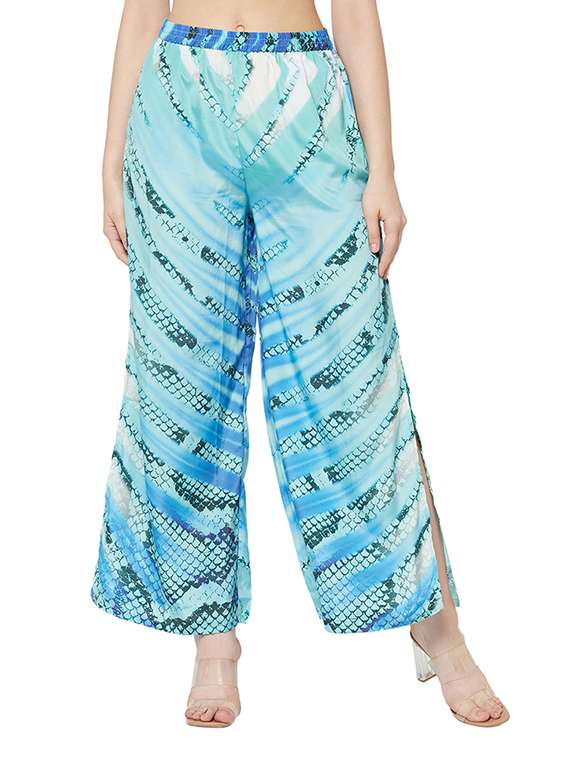 printed wide leg side slit trouser 