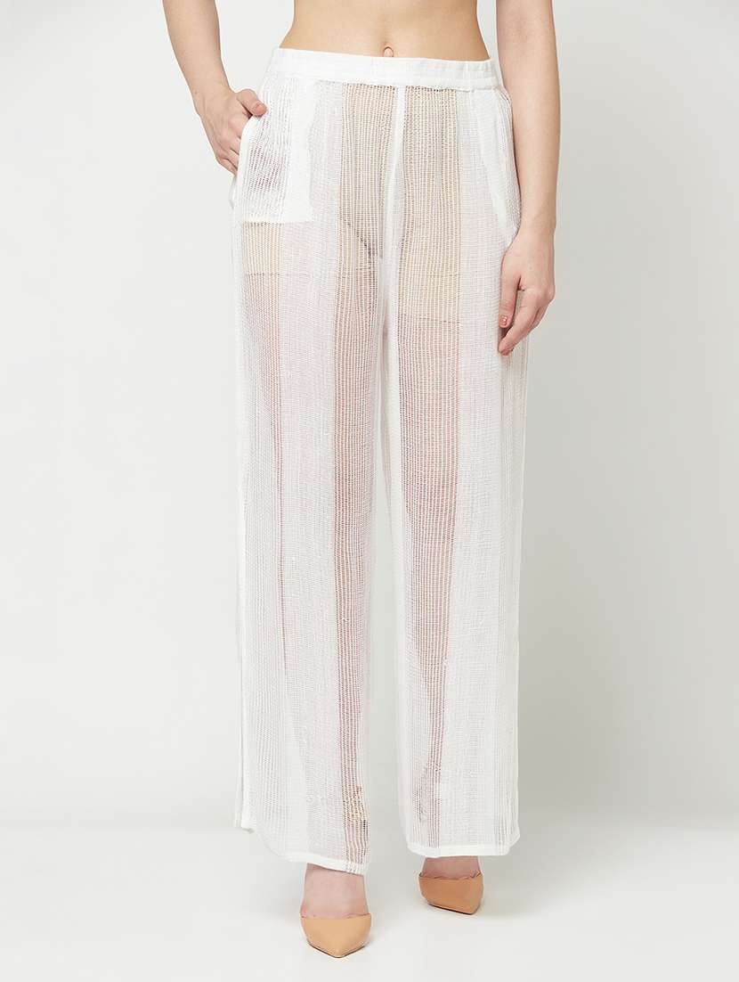self design wide leg side slit trouser 