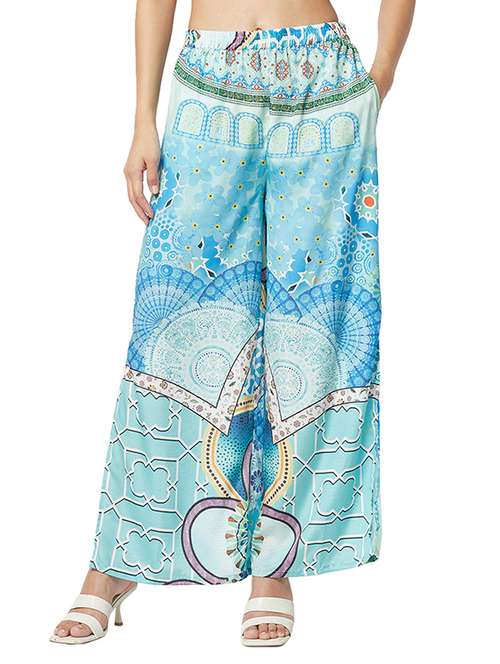 printed wide leg side slit trouser - 19814442 - Standard Image - 0