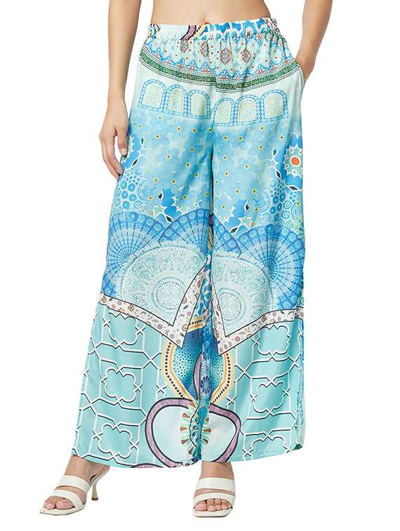 printed wide leg side slit trouser - 19814442 - Zoom Image - 0