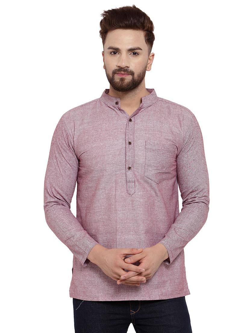 mandarin neck solid short kurta - 19814474 - Zoom Image - 0