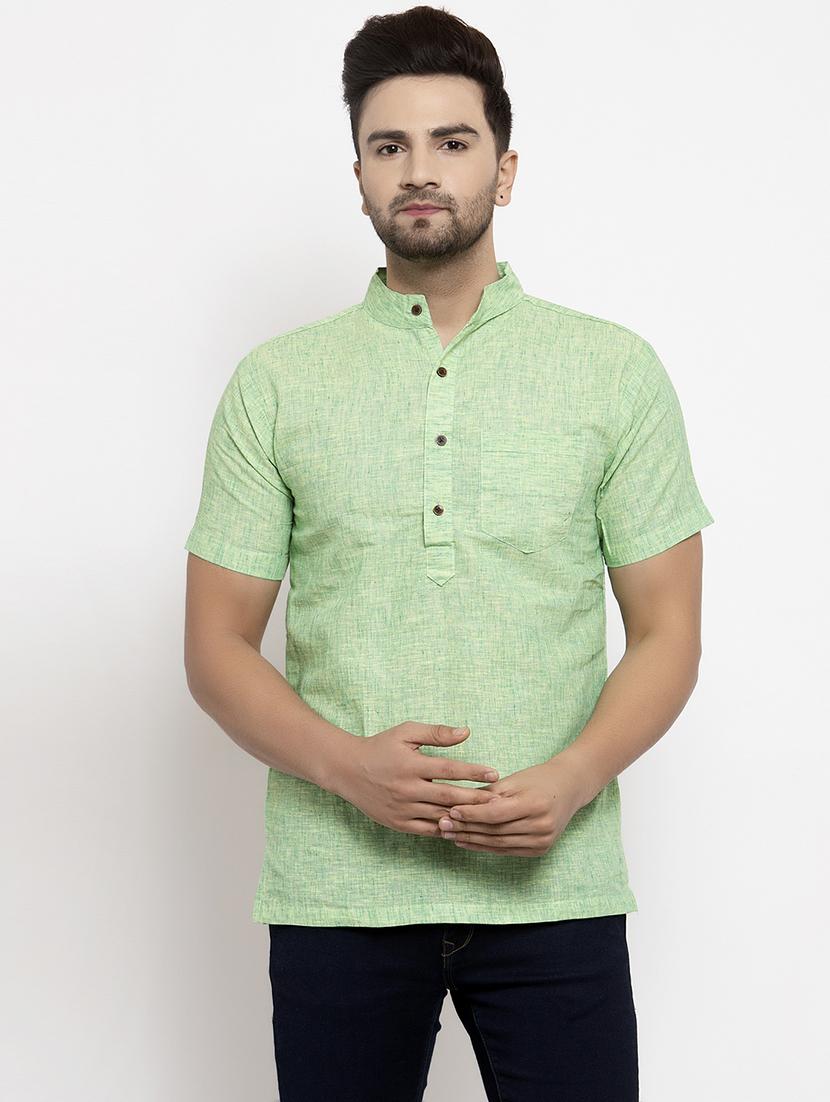 mandarin neck solid short kurta - 19814491 -  Zoom Image - 0