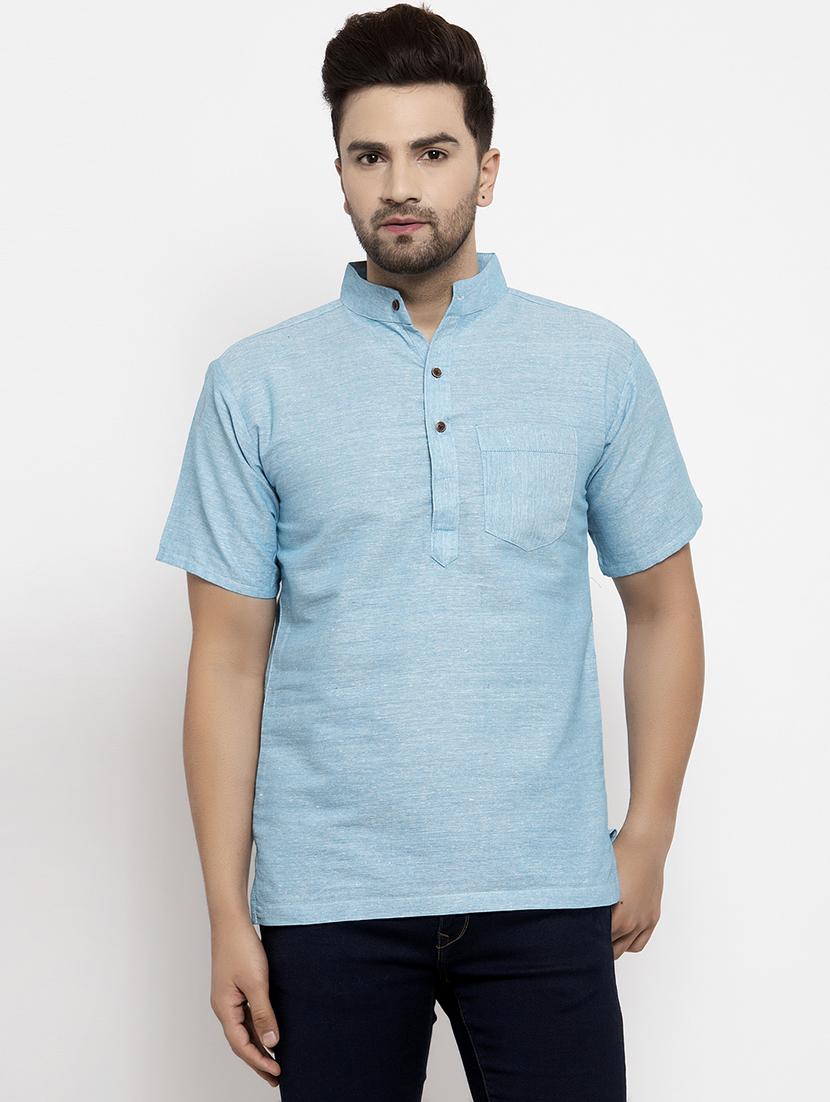 mandarin neck solid short kurta - 19814500 - Zoom Image - 0