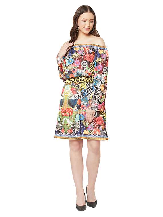 women printed off shoulder dress