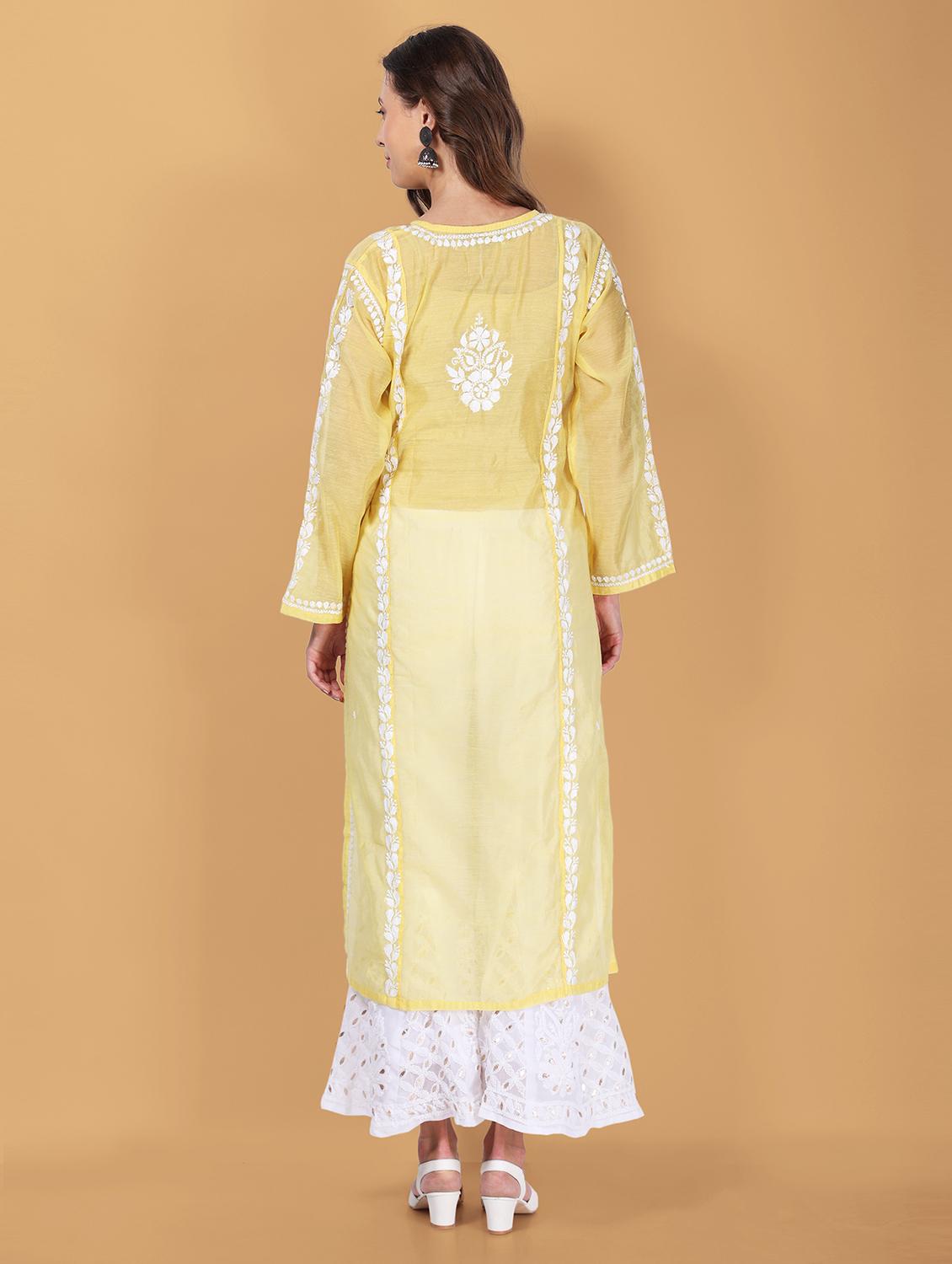 yellow chikankari straight kurta - 19814806 - Standard Image - 2