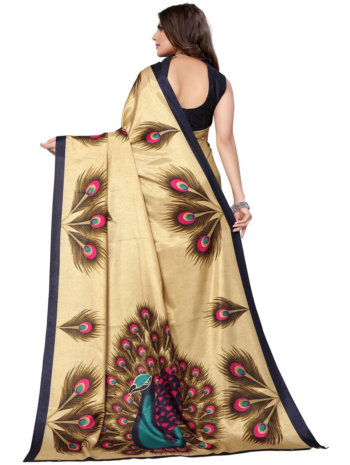 beige printed woven saree with blouse - 19814933 - Standard Image - 2