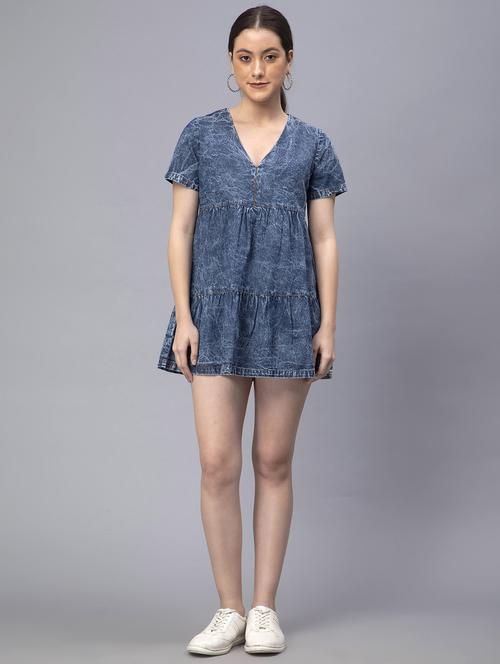 women blue fit & flare solid dress - 19815094 -  Standard Image - 0