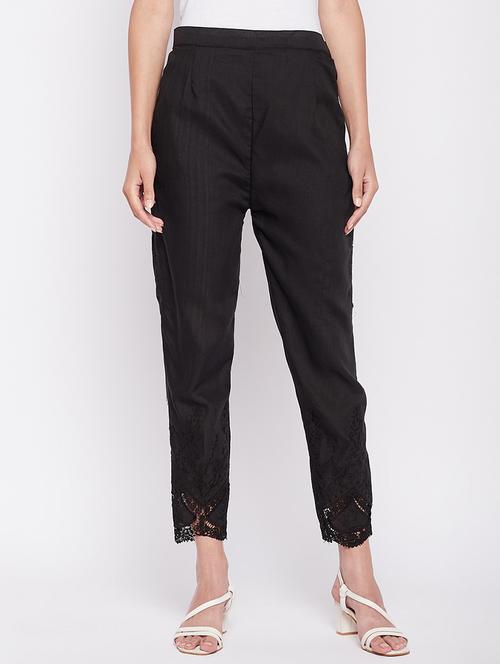 black solid lace flat front  trouser - 19815138 -  Standard Image - 0
