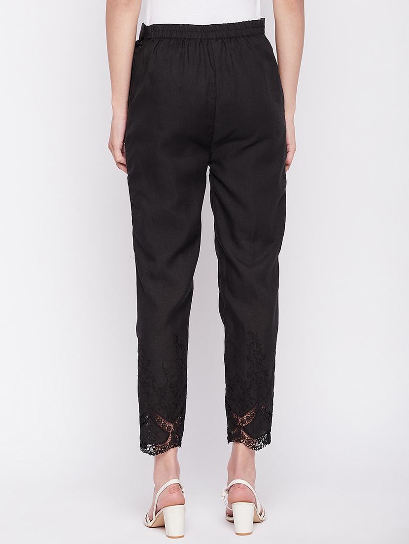 black solid lace flat front trouser - 19815138 - Standard Image - 2