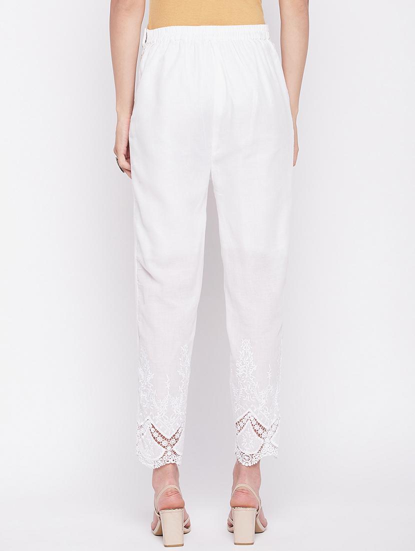white solid lace detailed pleated trouser - 19815139 - Standard Image - 2