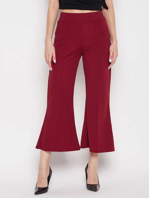red solid pleated flared trouser - 19815152 - Standard Image - 0