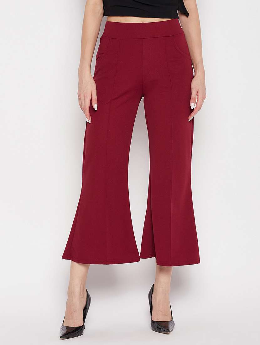 red solid pleated flared trouser - 19815152 - Zoom Image - 0