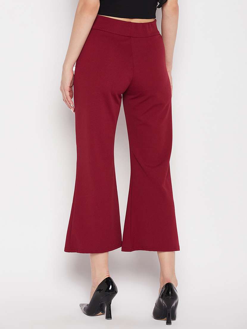 red solid pleated flared trouser - 19815152 - Standard Image - 2