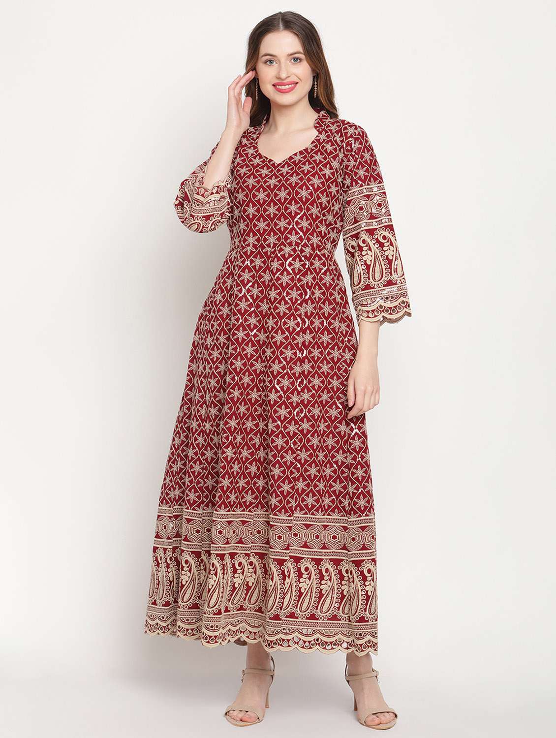 sweetheart neck floral anarkali kurta - 19815324 - Standard Image - 2