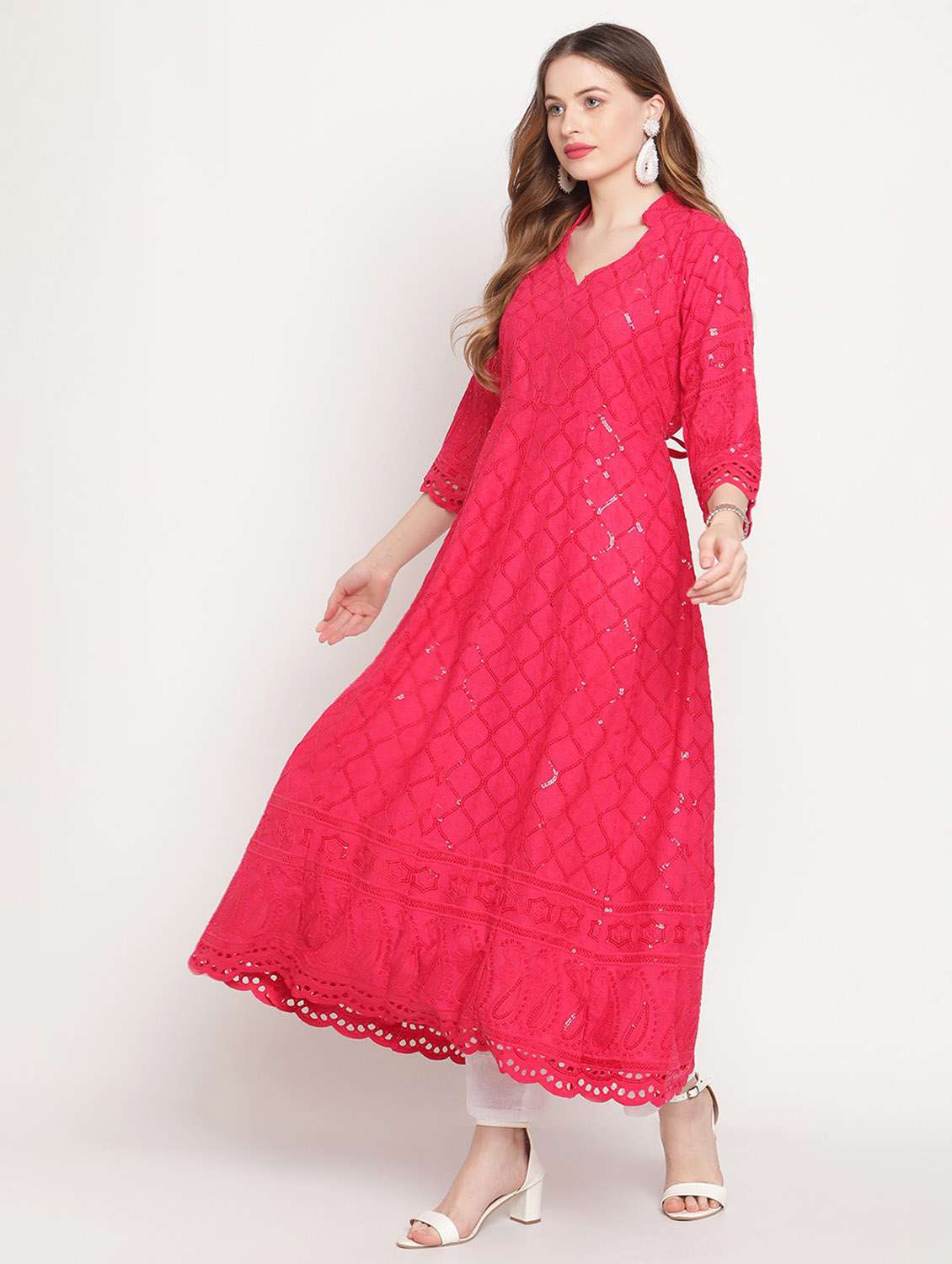 sweetheart neck floral anarkali kurta - 19815325 - Standard Image - 2