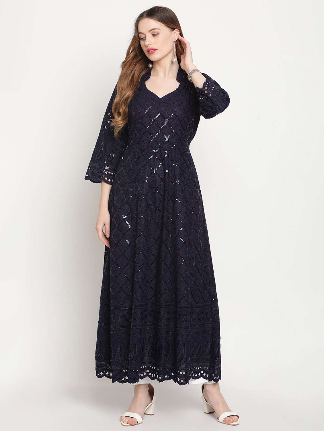 sweetheart neck floral anarkali kurta - 19815330 -  Standard Image - 2