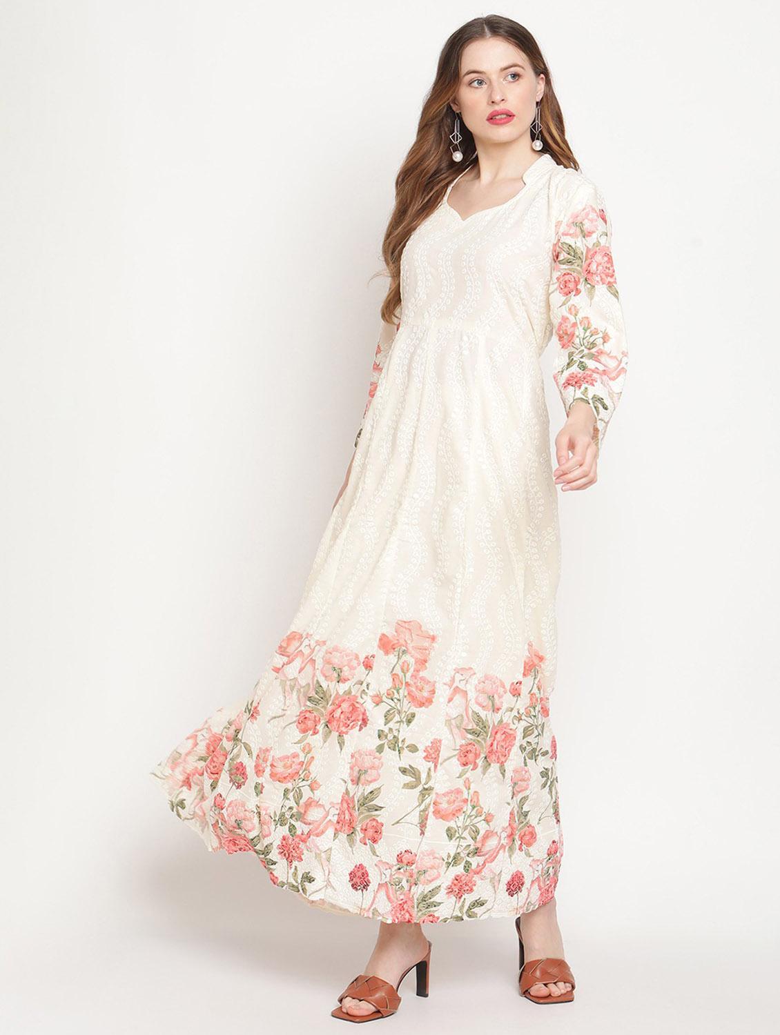 sweetheart neck floral anarkali kurta - 19815332 - Standard Image - 2