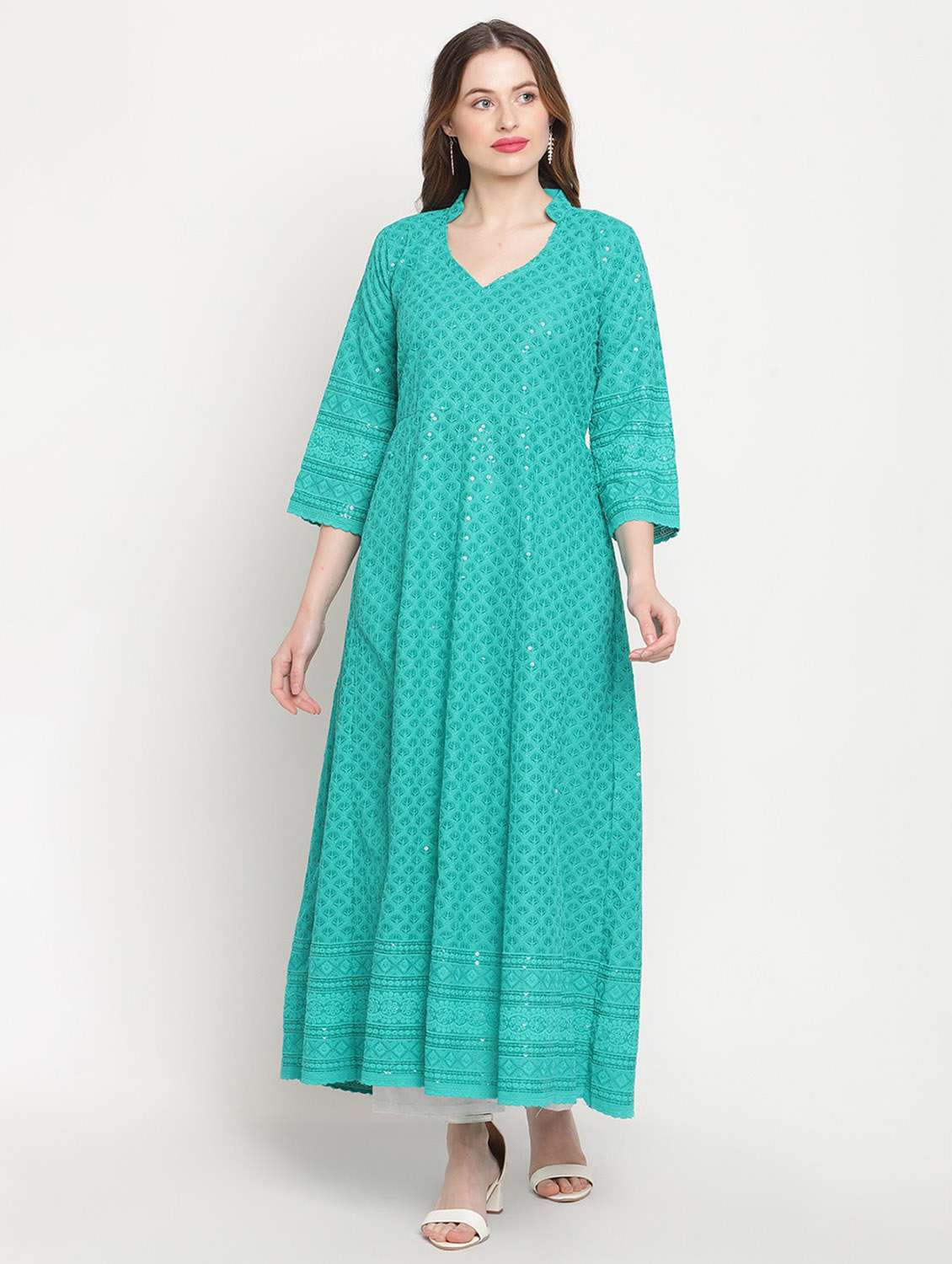 sweetheart neck floral anarkali kurta - 19815337 - Standard Image - 2