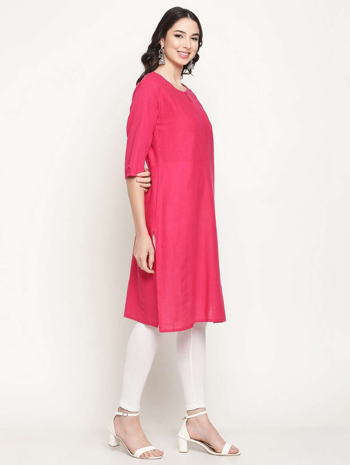 keyhole neck solid straight kurta - 19815352 - Standard Image - 2