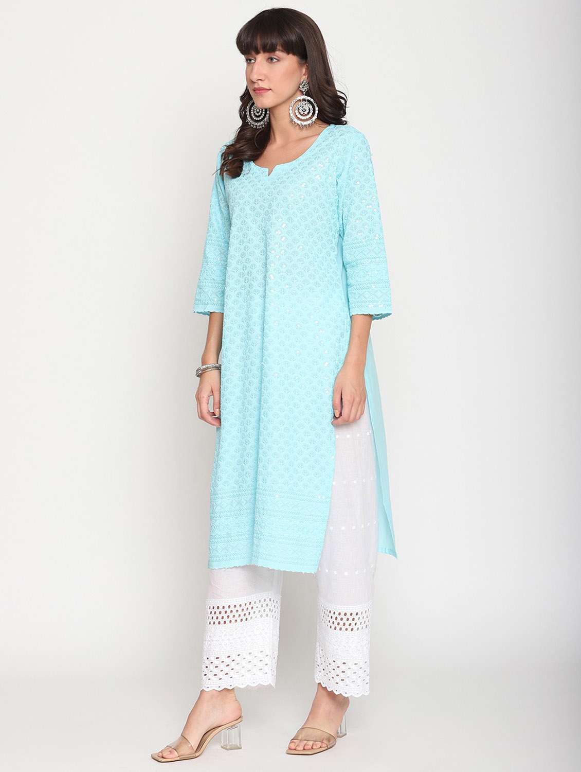 notch neck solid straight kurta - 19815370 -  Standard Image - 2