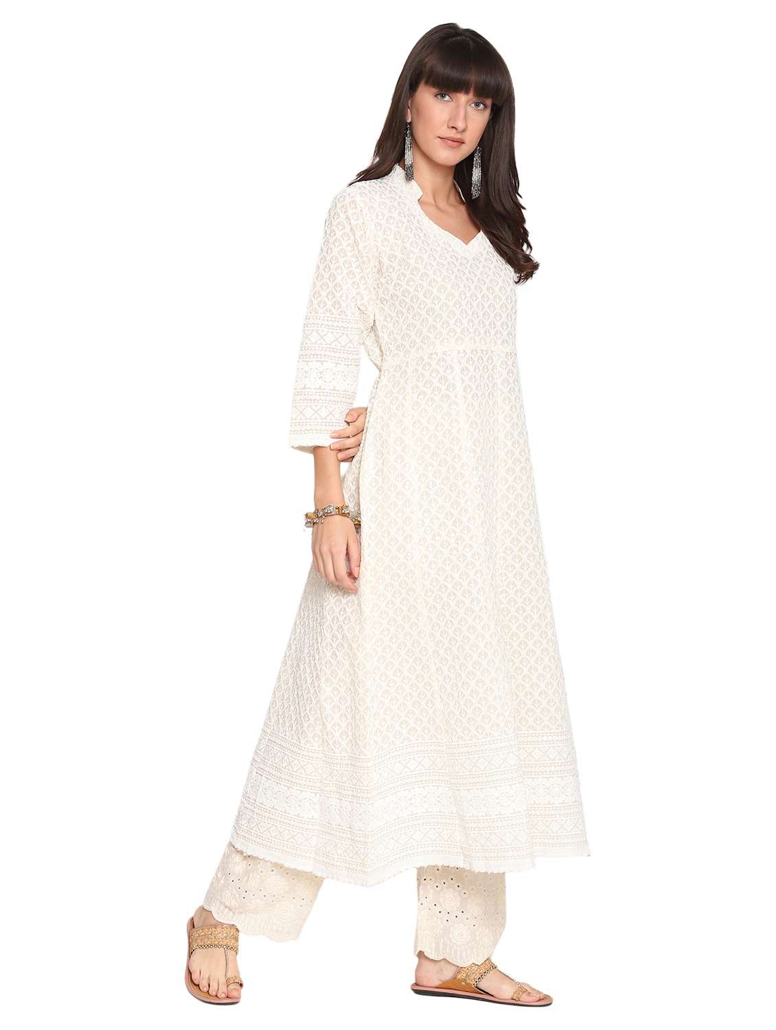 sweetheart neck floral flared kurta - 19815375 -  Standard Image - 2