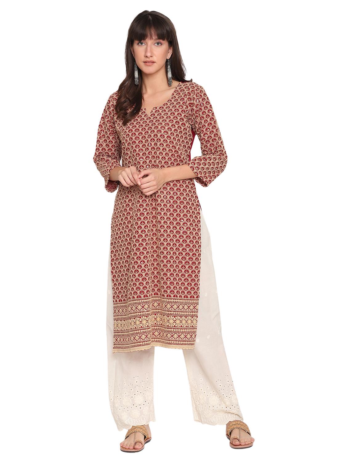 notch neck solid straight kurta - 19815378 - Standard Image - 2