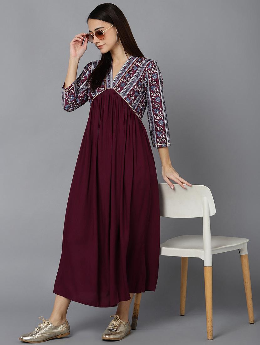 v neck solid a line maxi dress - 19816149 - Standard Image - 2