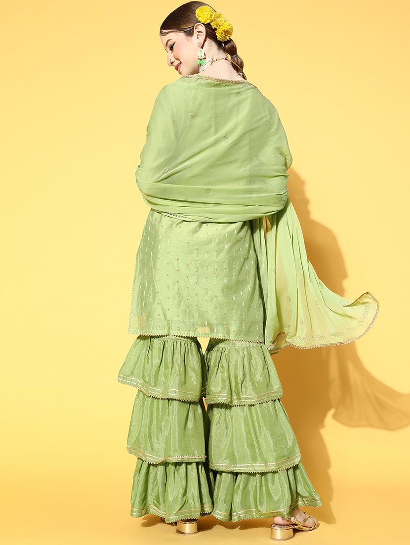 green solid kurta sharara set with dupatta - 19816607 - Standard Image - 2