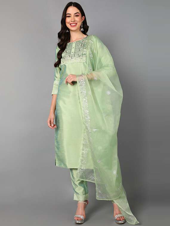 embroidered kurta pant set with dupatta