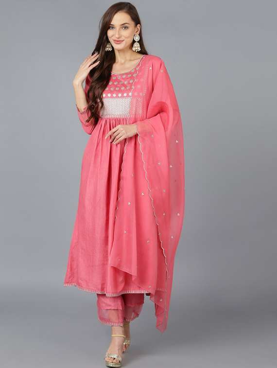 solid kurta palazzo set with dupatta