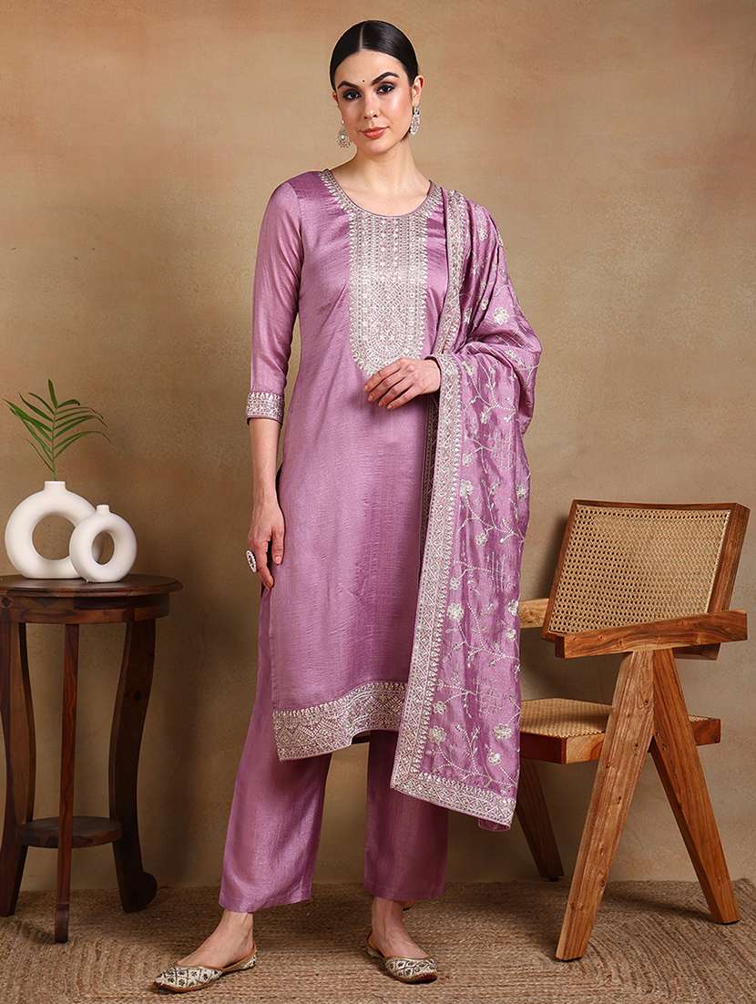 solid kurta pant set with dupatta