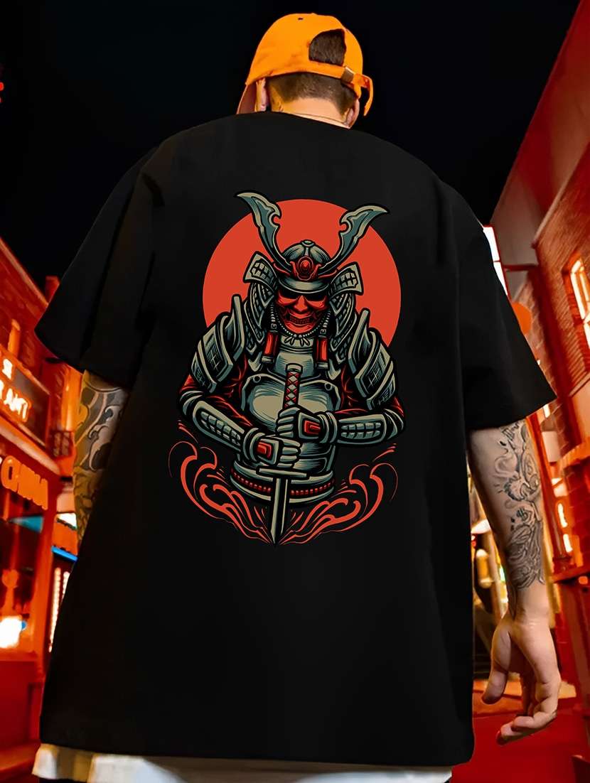 men crew neck back print oversized t-shirt