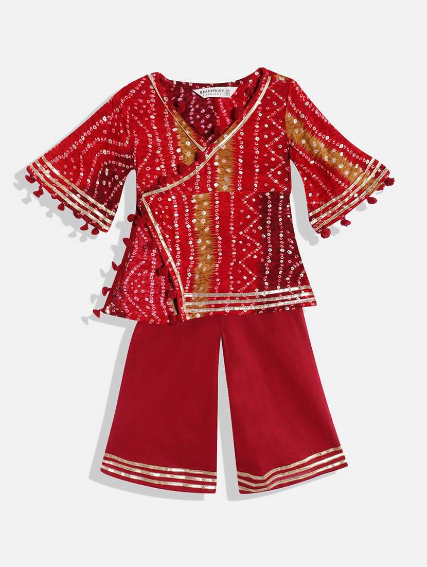 red badhani kurta palazzo set suit 