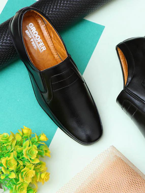 black solid slip on formal shoes - 19818904 - Zoom Image - 0